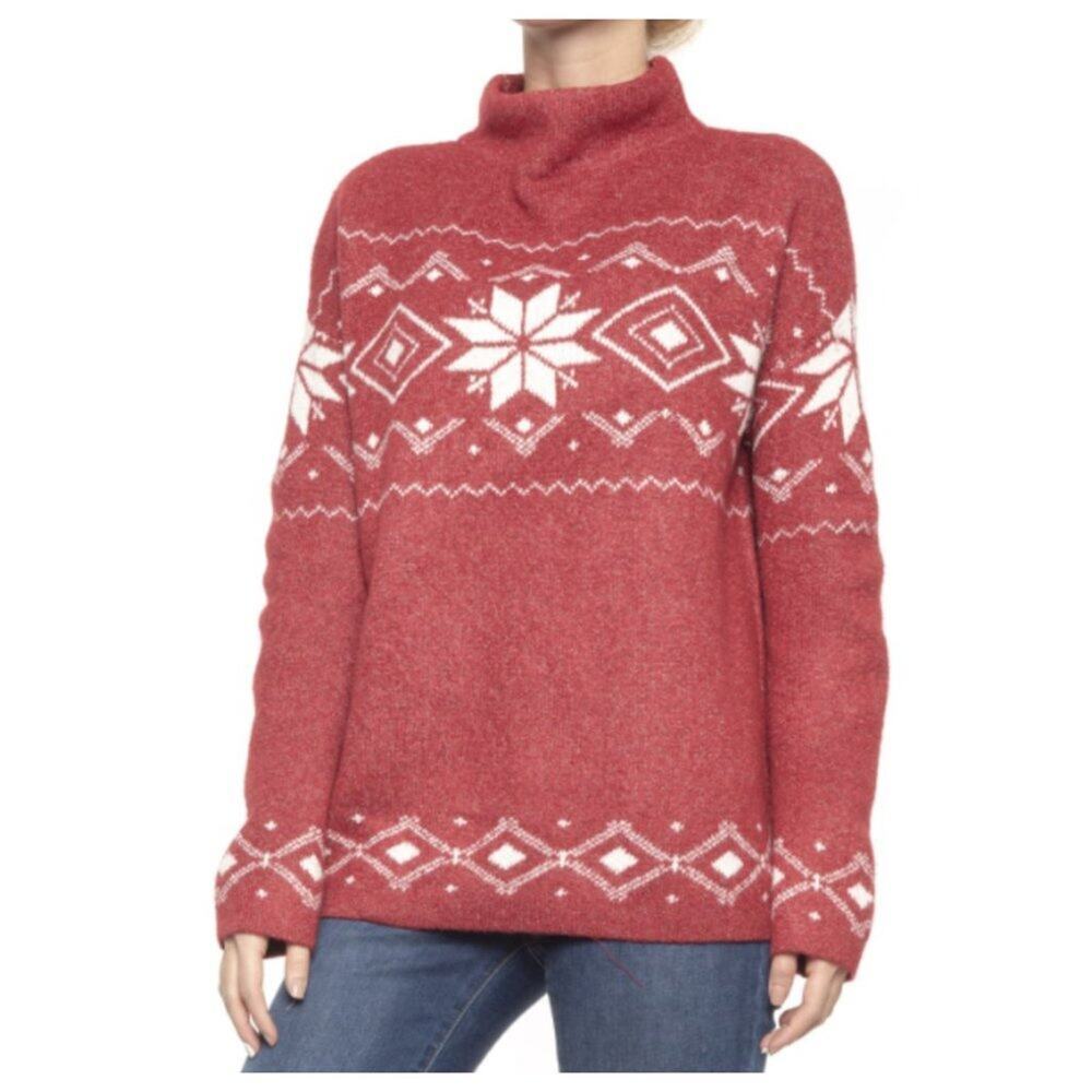 Bundle 2 Christian Siriano Women's Fair Isle Mockneck Sweater & Hat Red Size L